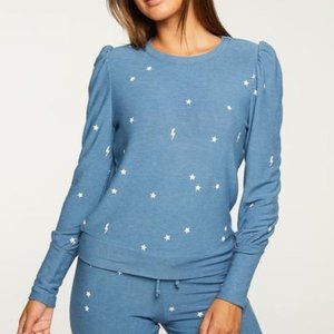 Chaser Starry Bolts Cozy Knit Puff Sleeve Pullover